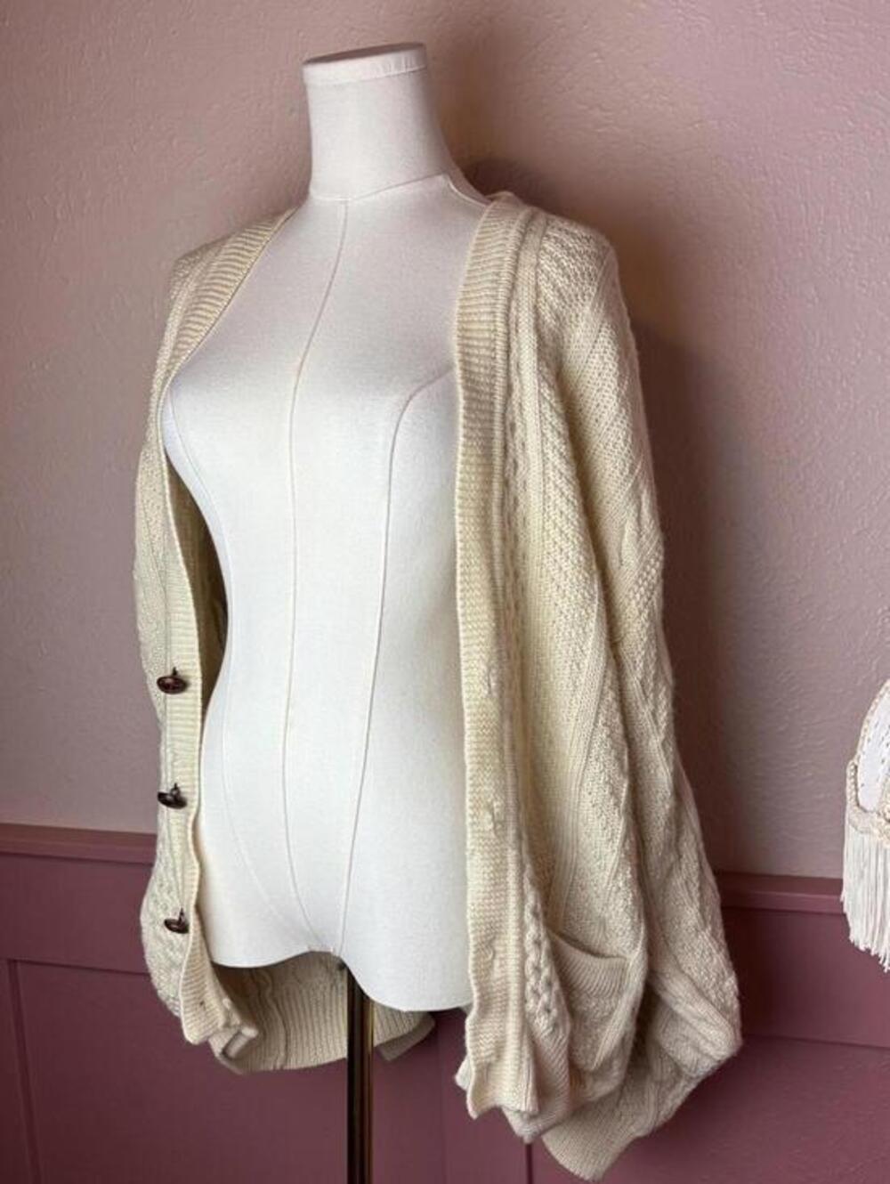 james river traders cottage wool fishermen vintage cable knit cardigan cream